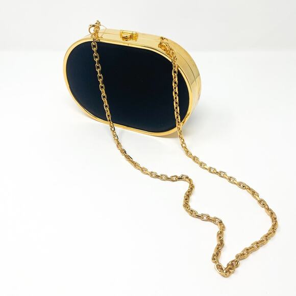 Mark Cross Gabriella Black Satin & Brass Clutch Chain Strap Bag - Picture 1 of 11